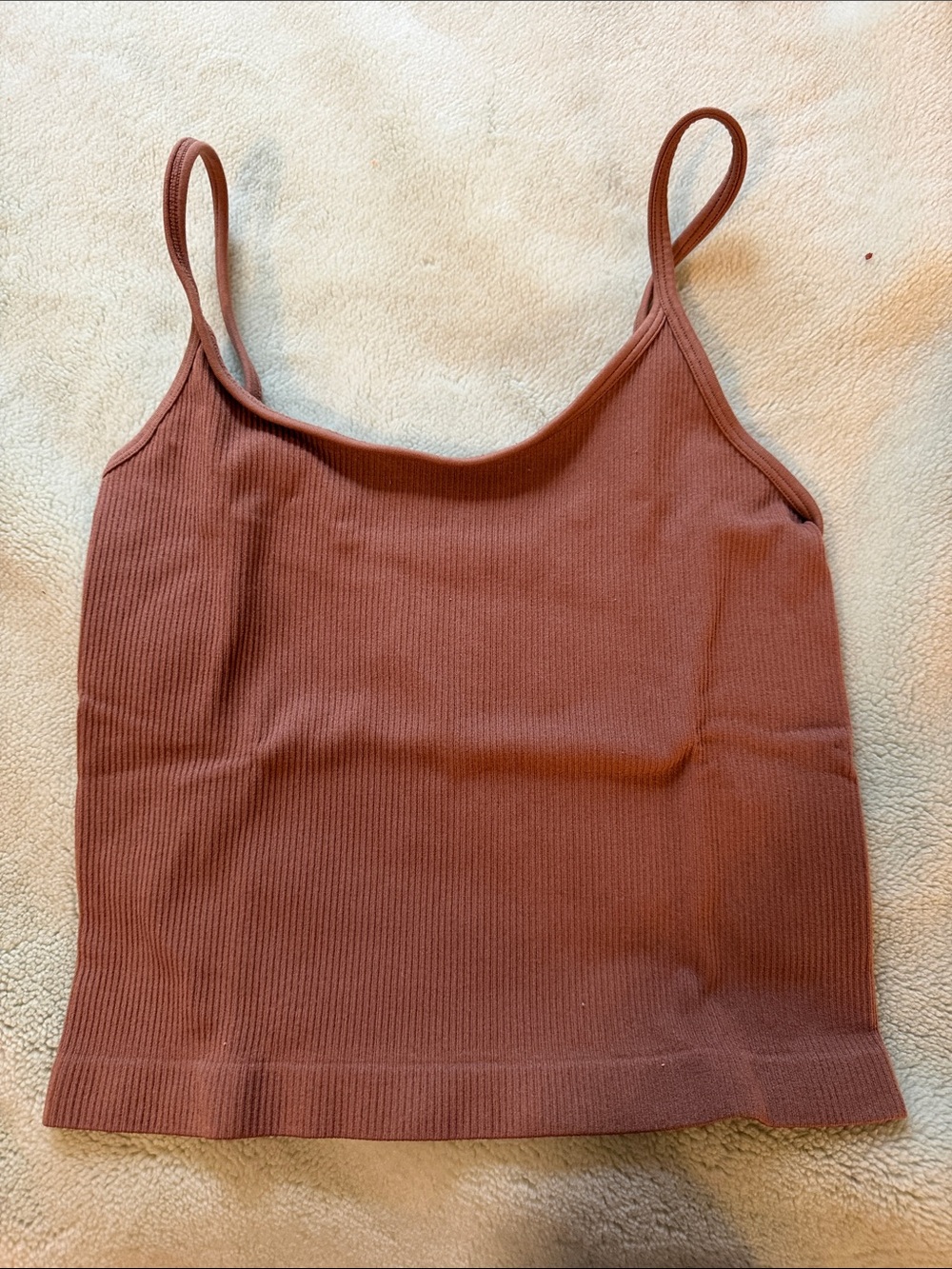 Ribbed Spaghetti Strap Tank Top - Mauve Brown